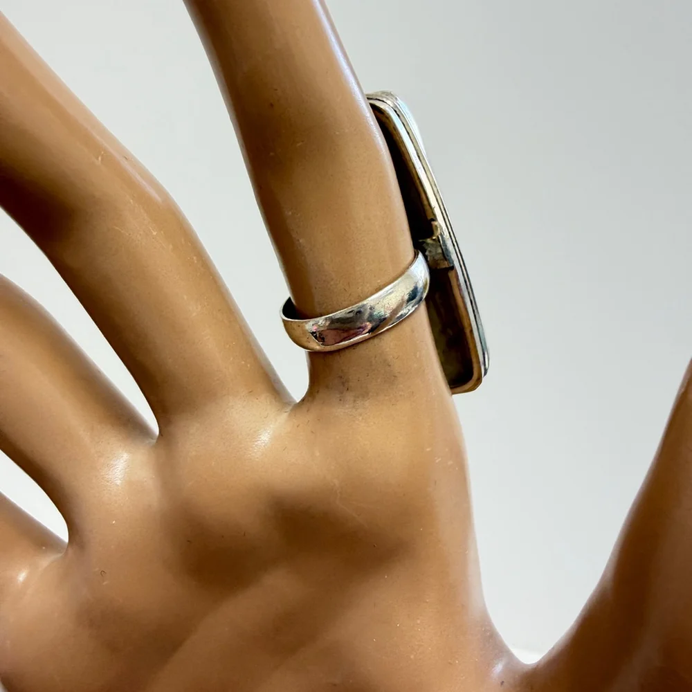 Hand Crafted Silver Plated Green Serpentine Statement Ring Size‎ 6 Gift Box - Picture 4 of 8
